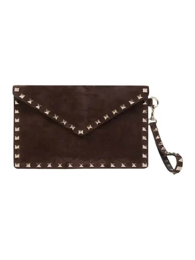 Rockstud Suede Wristlet Pouch Bag