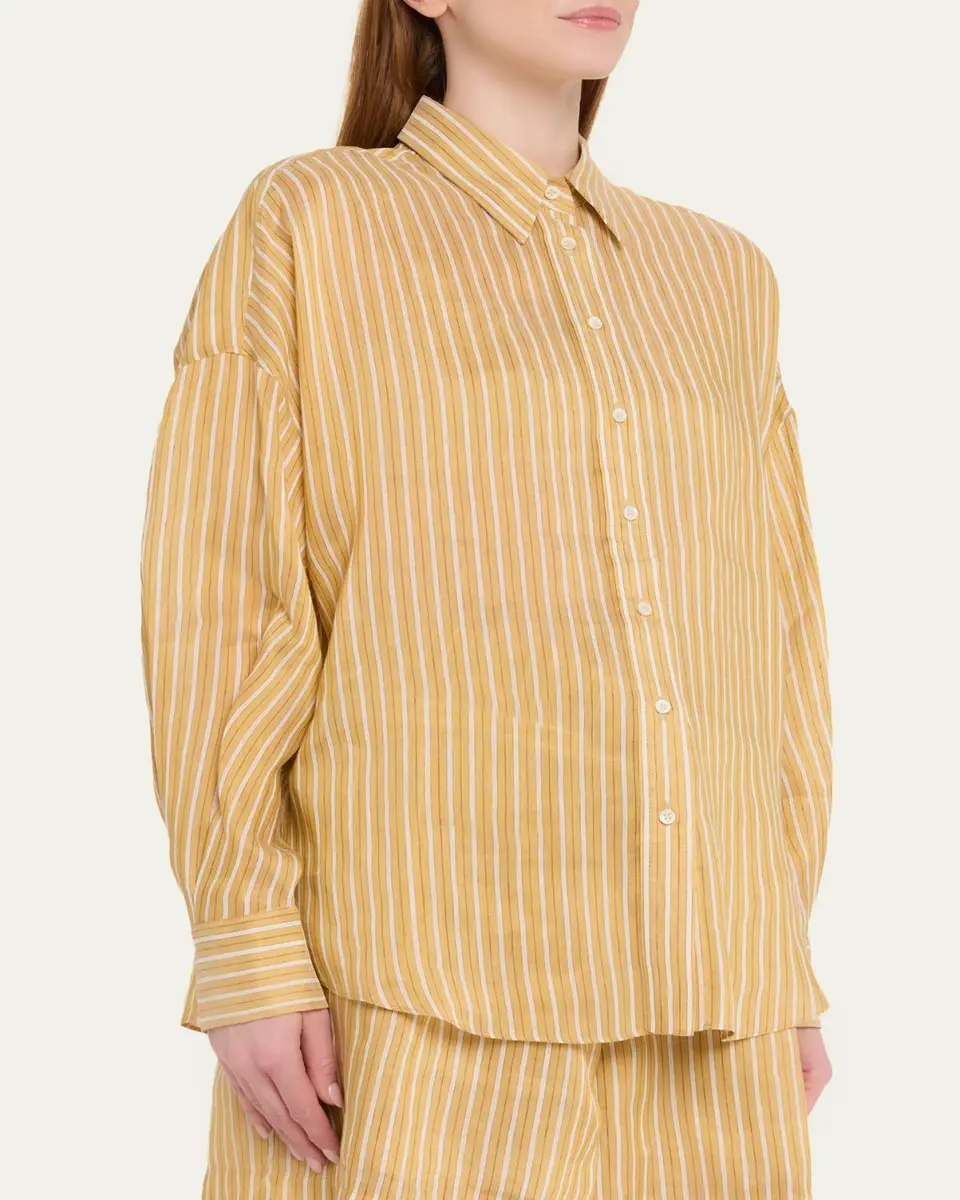 Brunello Cucinelli Striped Linen and Silk Button-Down Shirt | Thumbnail 4 Brunello Cucinelli Striped Linen and Silk Button-Down Shirt | Thumbnail 4