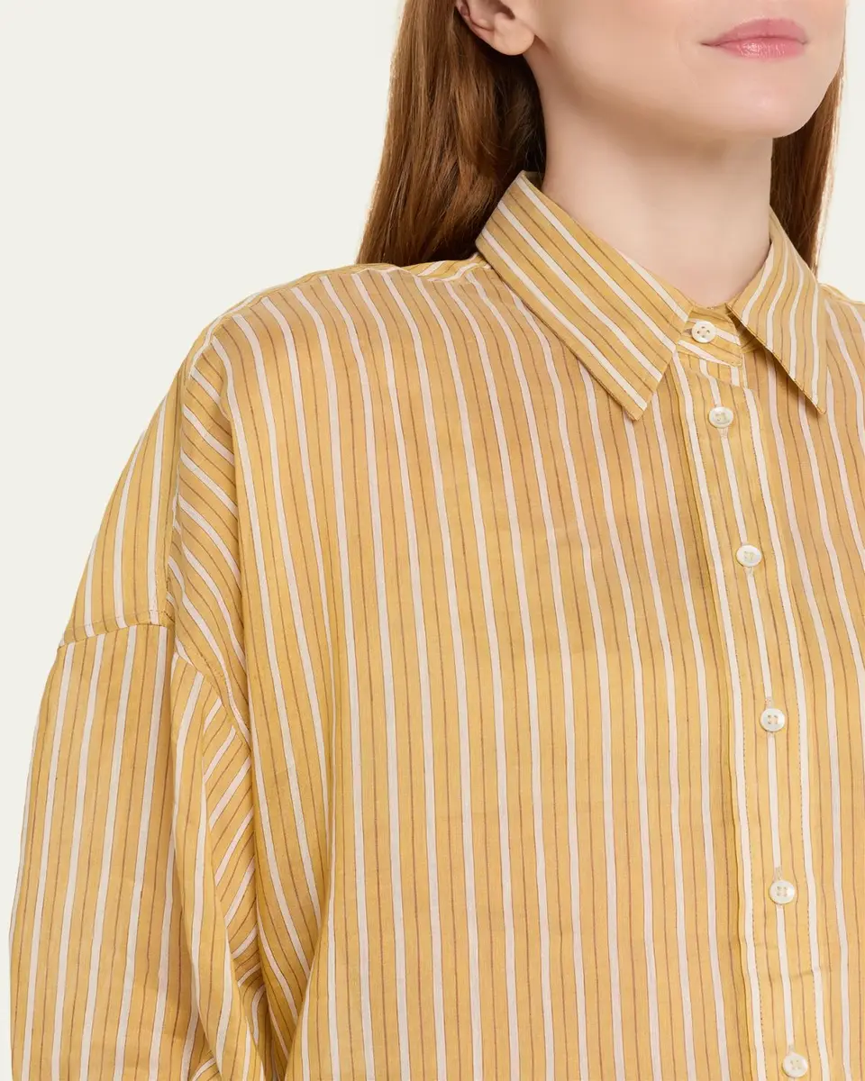 Brunello Cucinelli Striped Linen and Silk Button-Down Shirt | Thumbnail 5 Brunello Cucinelli Striped Linen and Silk Button-Down Shirt | Thumbnail 5