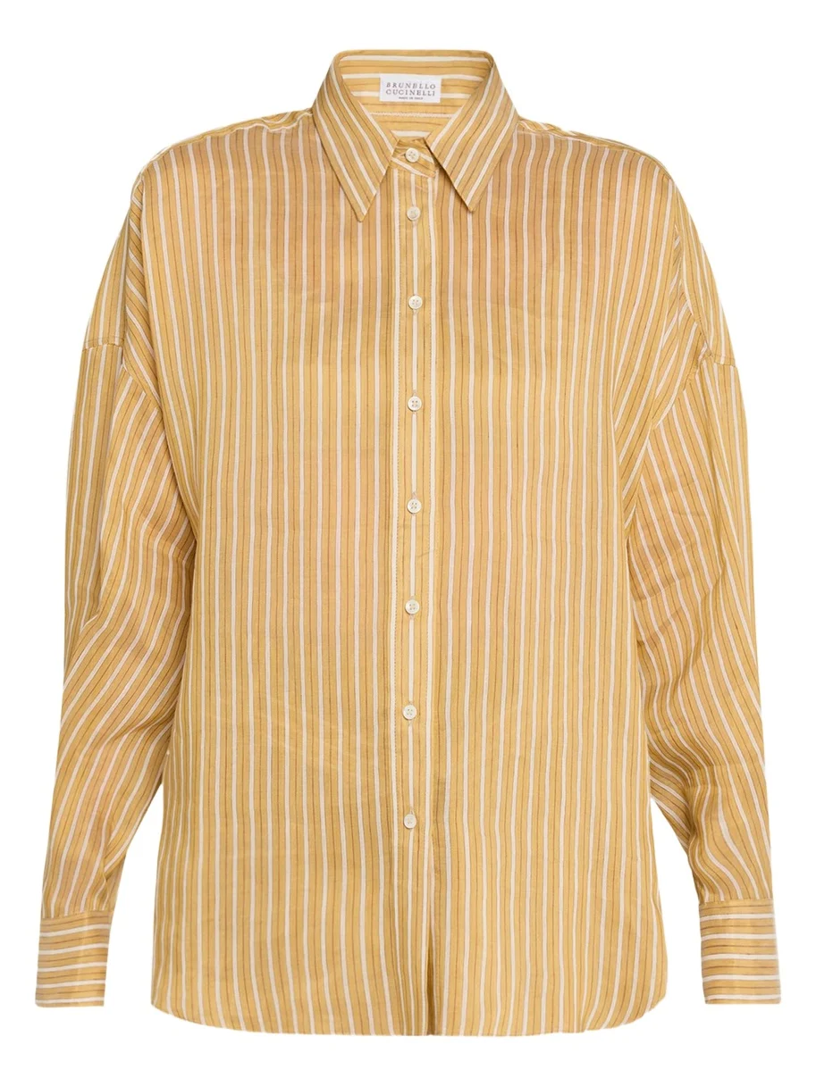Striped Linen and Silk Button-Down Shirt Striped Linen and Silk Button-Down Shirt
