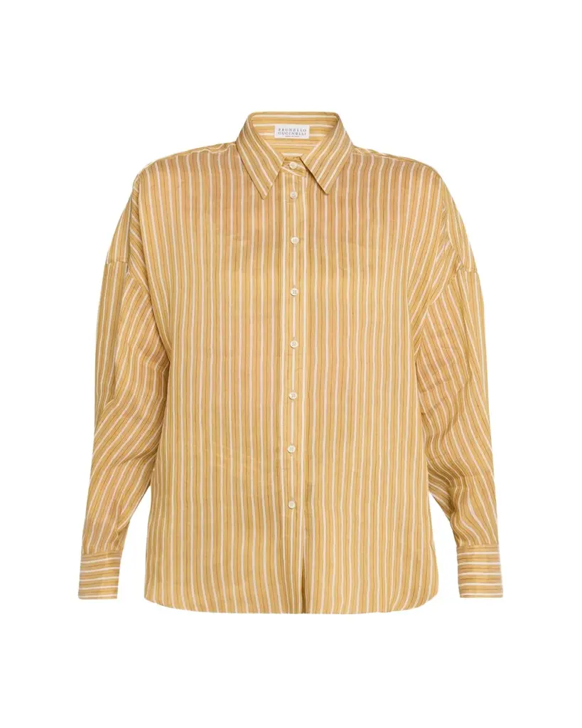 Brunello Cucinelli Striped Linen and Silk Button-Down Shirt | Image 1 Brunello Cucinelli Striped Linen and Silk Button-Down Shirt | Image 1