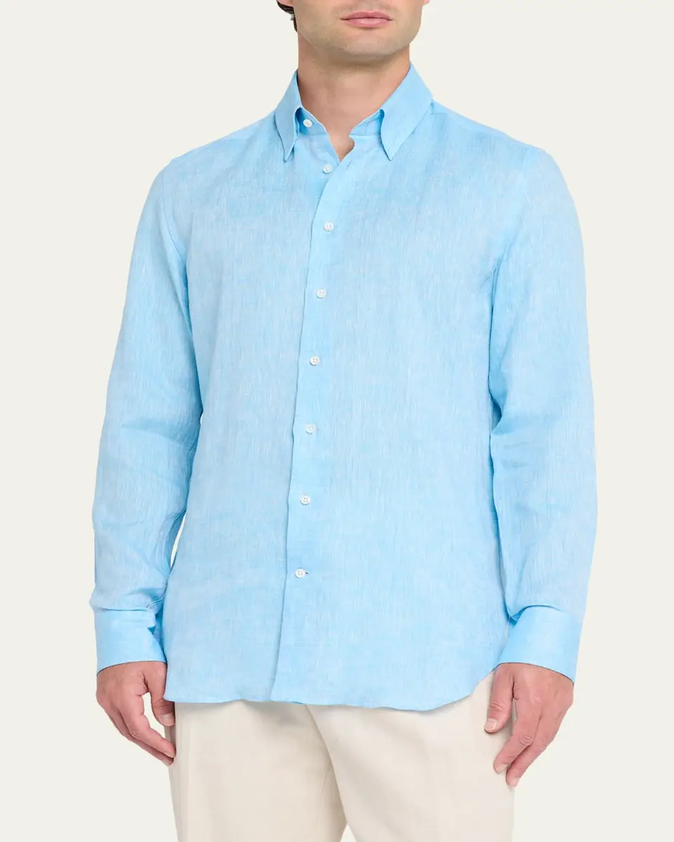 Bergdorf Goodman Men's Heathered Cotton Button-Down Shirt | Thumbnail 4 Bergdorf Goodman Men's Heathered Cotton Button-Down Shirt | Thumbnail 4