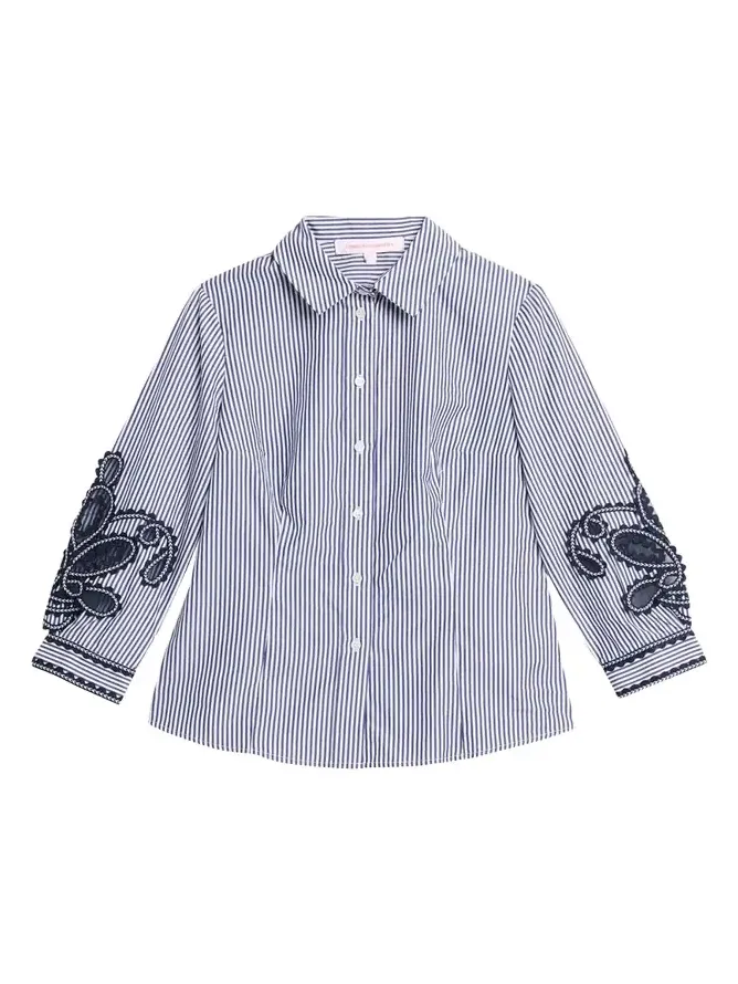 Ana Embroidered Striped Poplin Button-Down Shirt