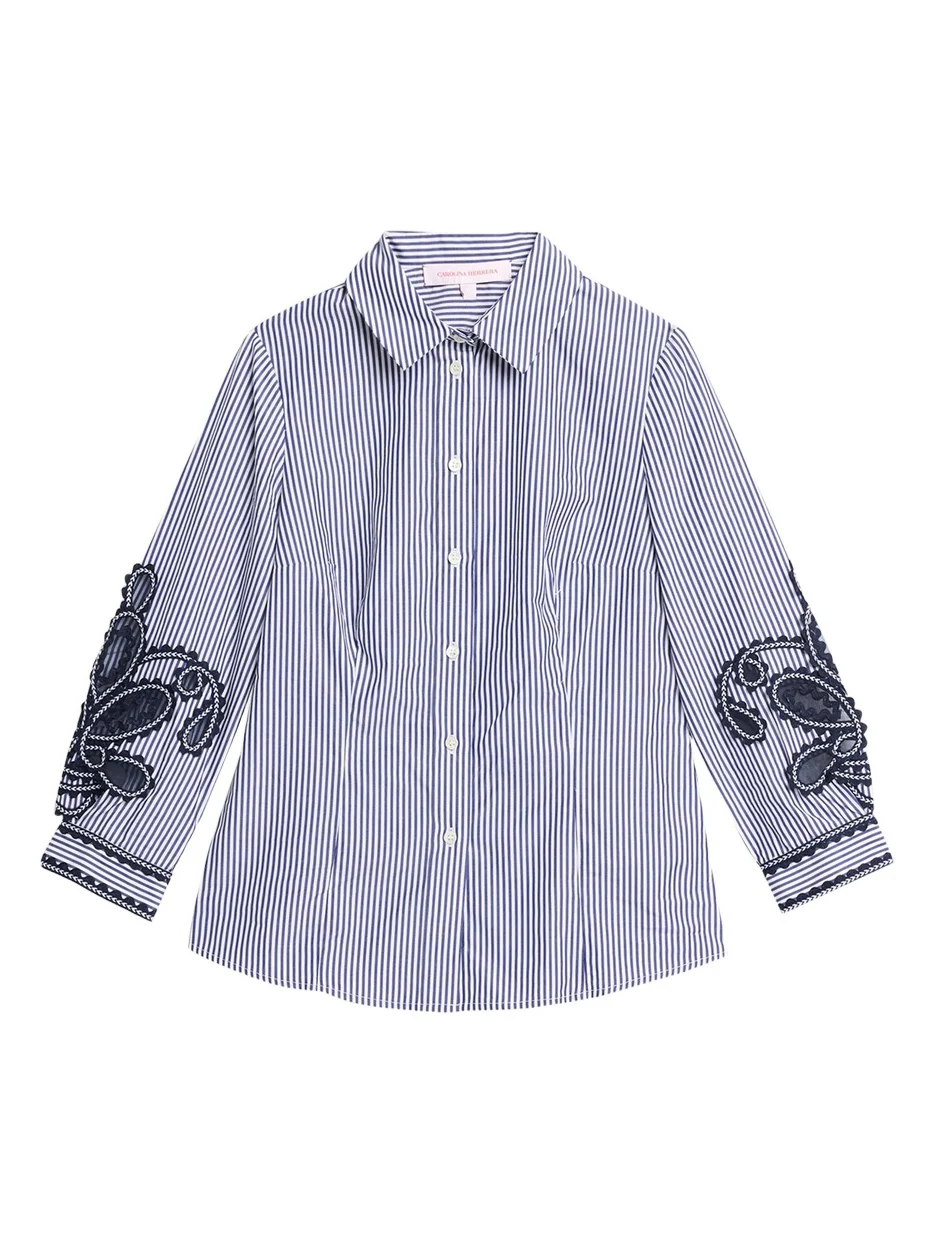 Ana Embroidered Striped Poplin Button-Down Shirt Ana Embroidered Striped Poplin Button-Down Shirt