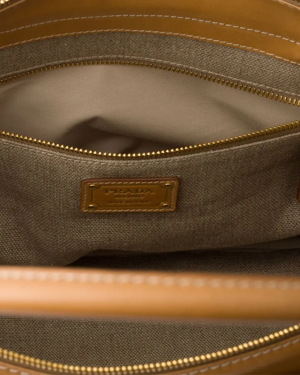 Prada Large Linen & Leather Tote Bag | Thumbnail 3