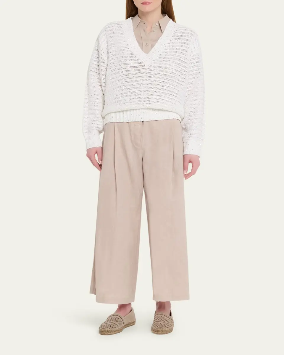Brunello Cucinelli Linen-Blend Sequin V-Neck Sweater | Thumbnail 2 Brunello Cucinelli Linen-Blend Sequin V-Neck Sweater | Thumbnail 2