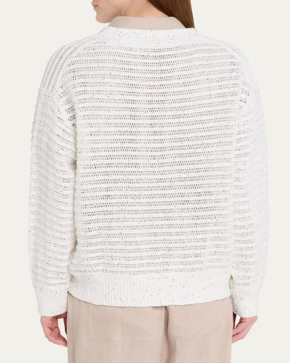 Brunello Cucinelli Linen-Blend Sequin V-Neck Sweater | Thumbnail 3 Brunello Cucinelli Linen-Blend Sequin V-Neck Sweater | Thumbnail 3