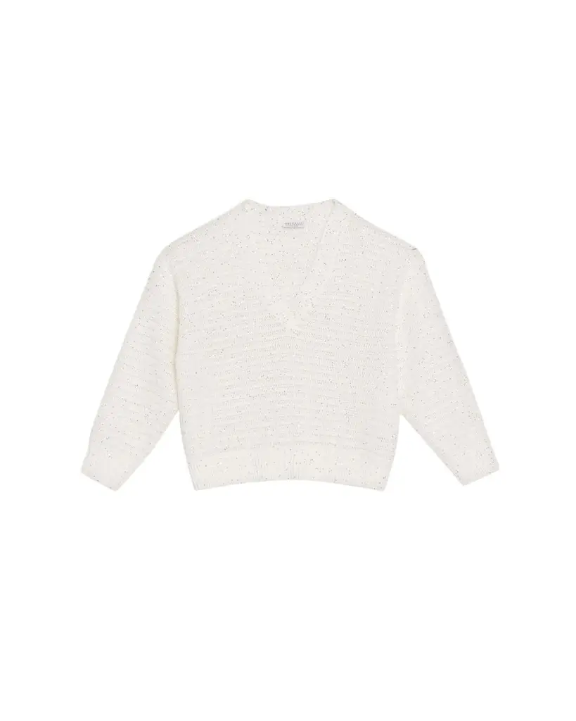 Brunello Cucinelli Linen-Blend Sequin V-Neck Sweater | Image 1 Brunello Cucinelli Linen-Blend Sequin V-Neck Sweater | Image 1