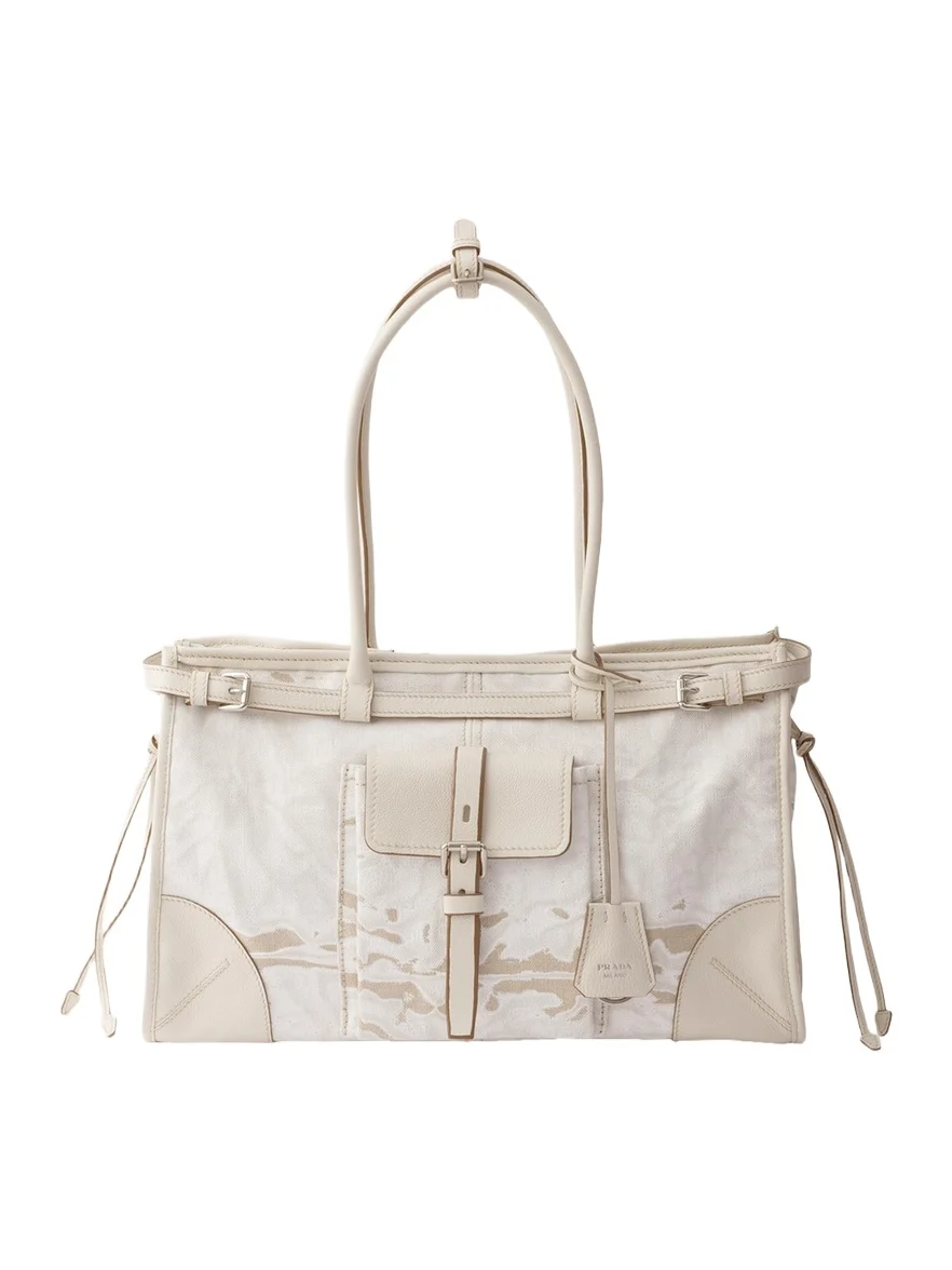 Bonnie Large Printed Linen & Leather Shoulder Bag