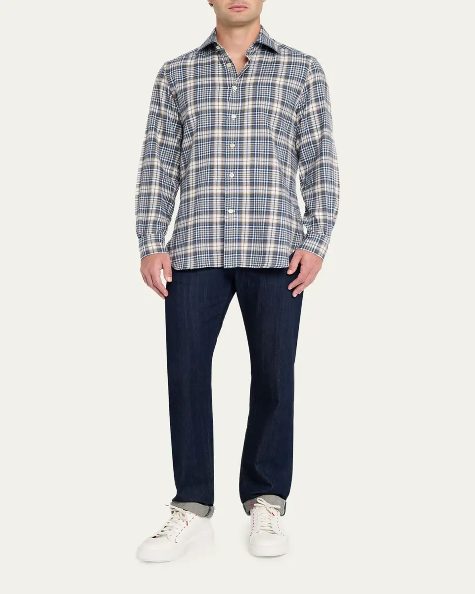 Kiton Men's Cotton Plaid Classic Fit Button-Down Shirt | Thumbnail 2 Kiton Men's Cotton Plaid Classic Fit Button-Down Shirt | Thumbnail 2