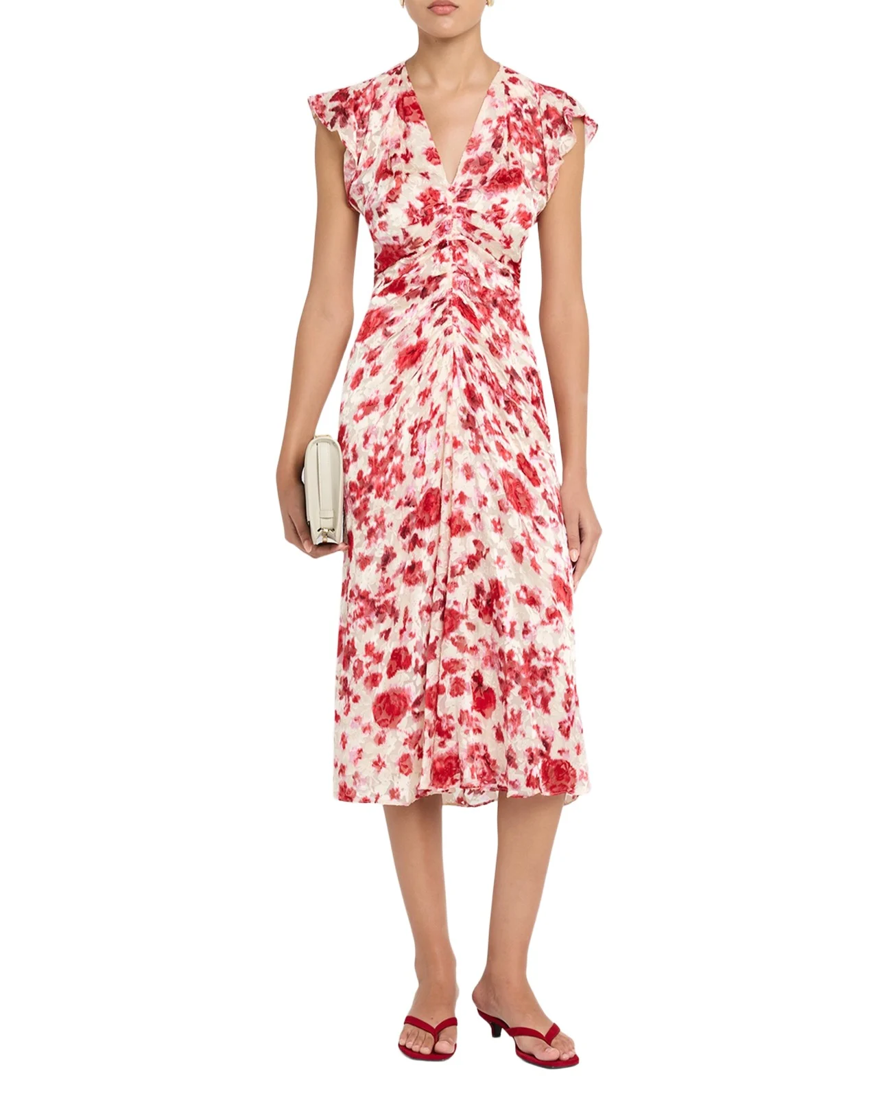 Lyndsay Floral Burnout Flutter-Sleeve Midi Dress Lyndsay Floral Burnout Flutter-Sleeve Midi Dress