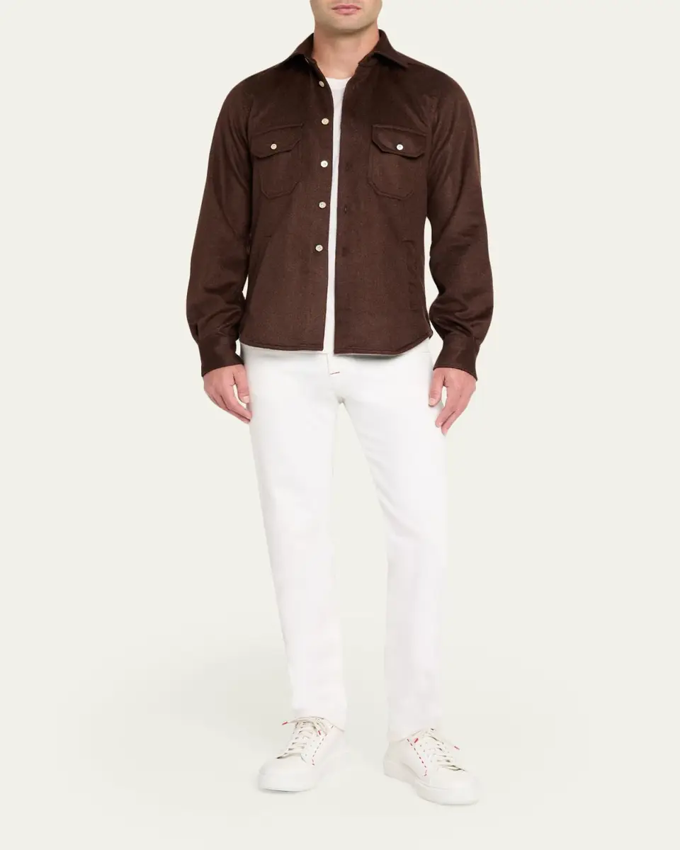 Kiton Men's Cashmere and Wool Flap-Pocket Overshirt | Thumbnail 2