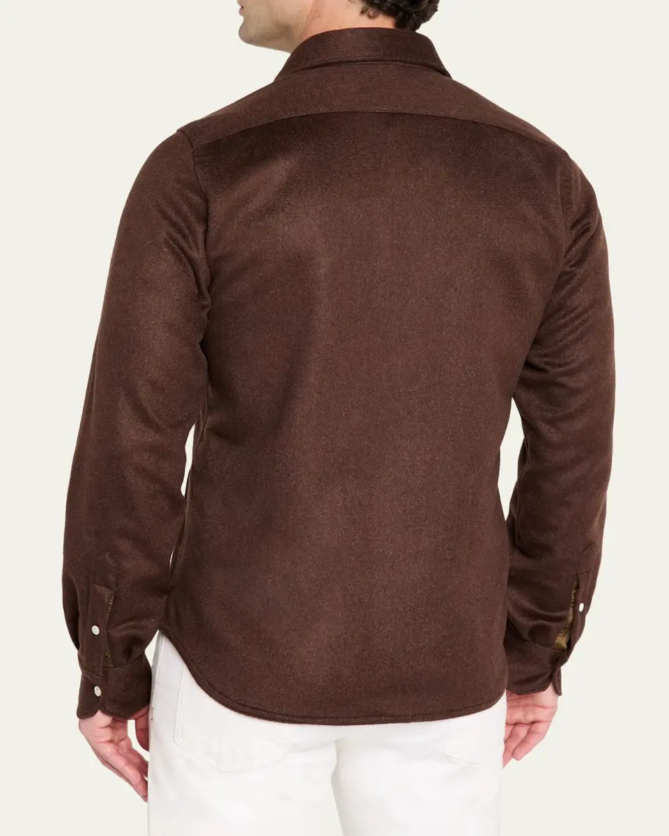 Kiton Men's Cashmere and Wool Flap-Pocket Overshirt | Thumbnail 3