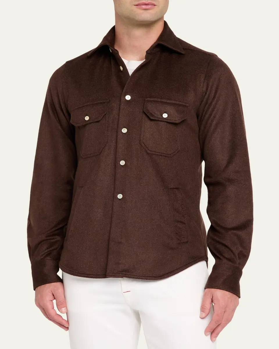 Kiton Men's Cashmere and Wool Flap-Pocket Overshirt | Thumbnail 4