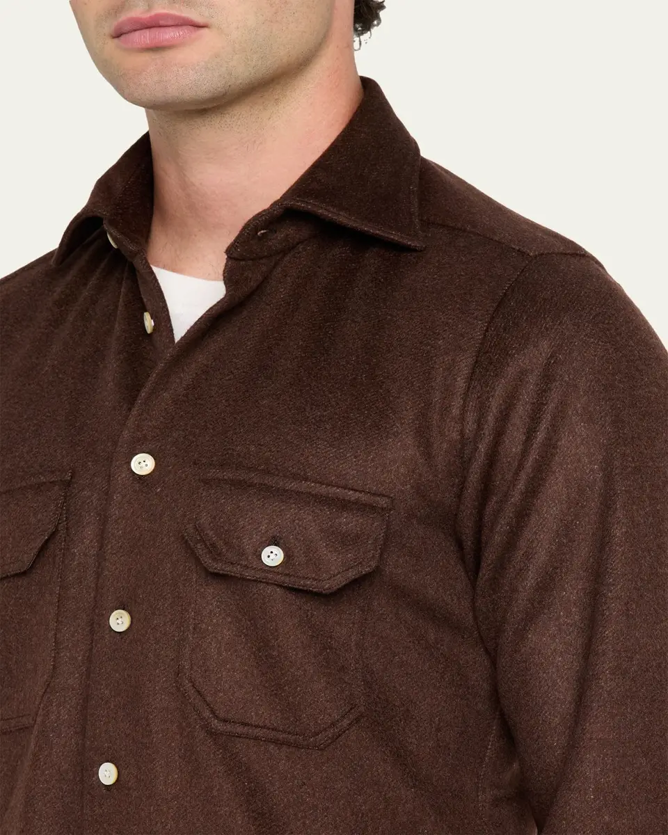 Kiton Men's Cashmere and Wool Flap-Pocket Overshirt | Thumbnail 5