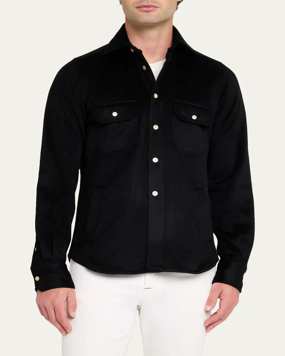 Kiton Men's Cashmere and Wool Flap-Pocket Overshirt | Thumbnail 9