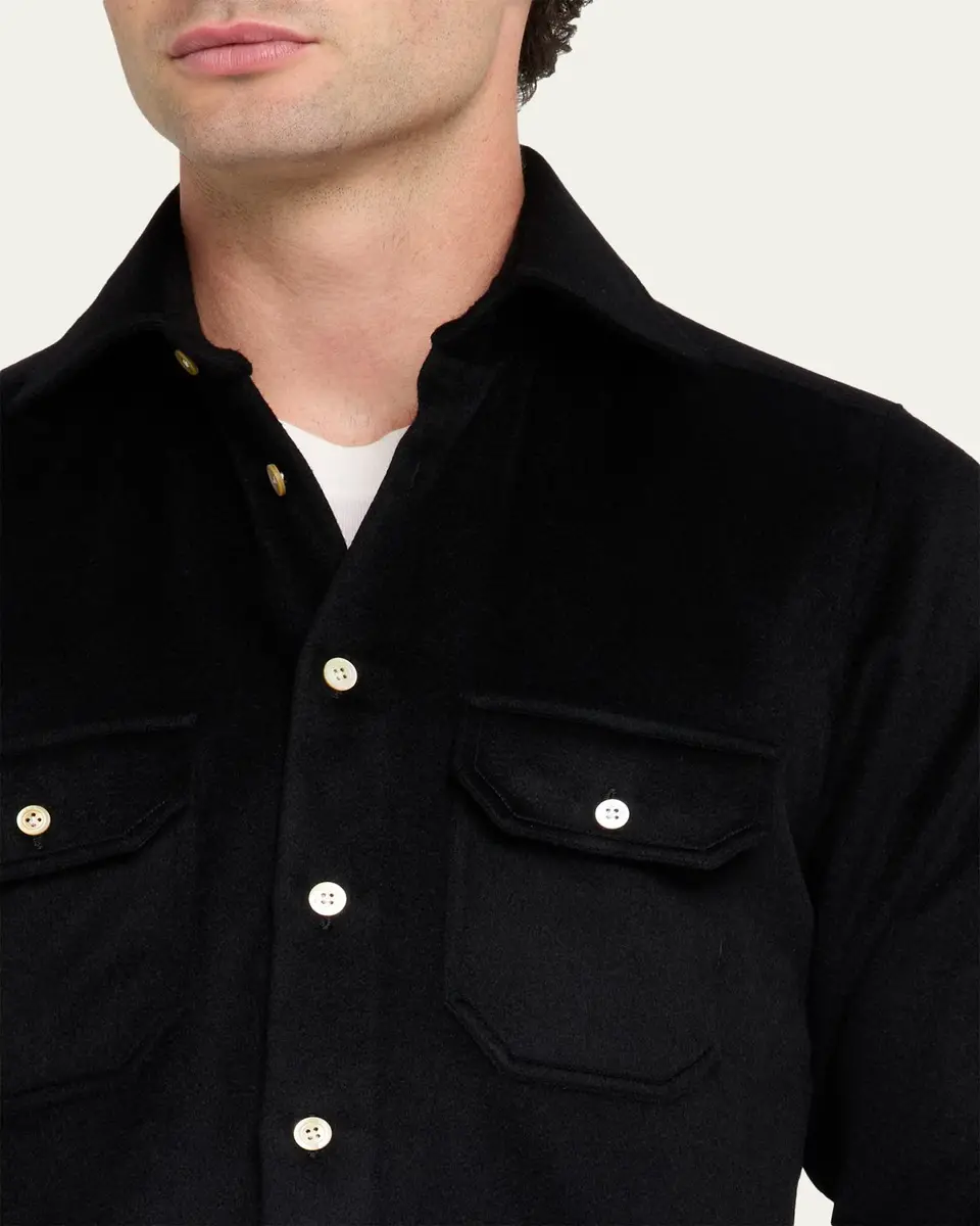 Kiton Men's Cashmere and Wool Flap-Pocket Overshirt | Thumbnail 10
