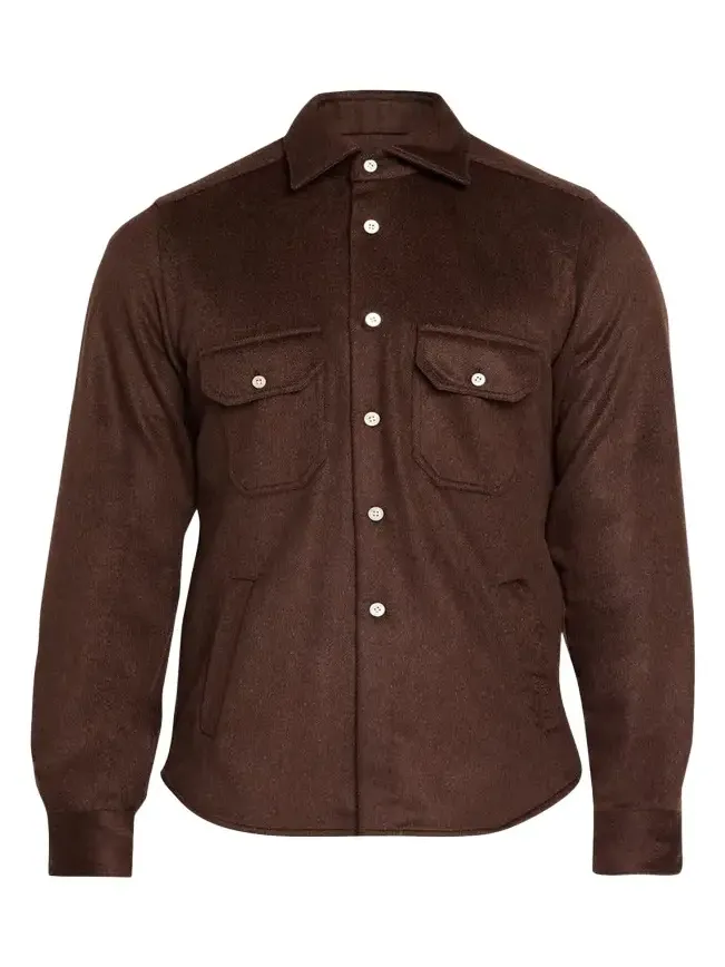 Men's Cashmere and Wool Flap-Pocket Overshirt