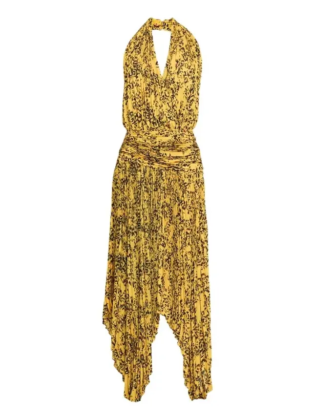 Paulina Pleated Halter Handkerchief Maxi Dress Paulina Pleated Halter Handkerchief Maxi Dress