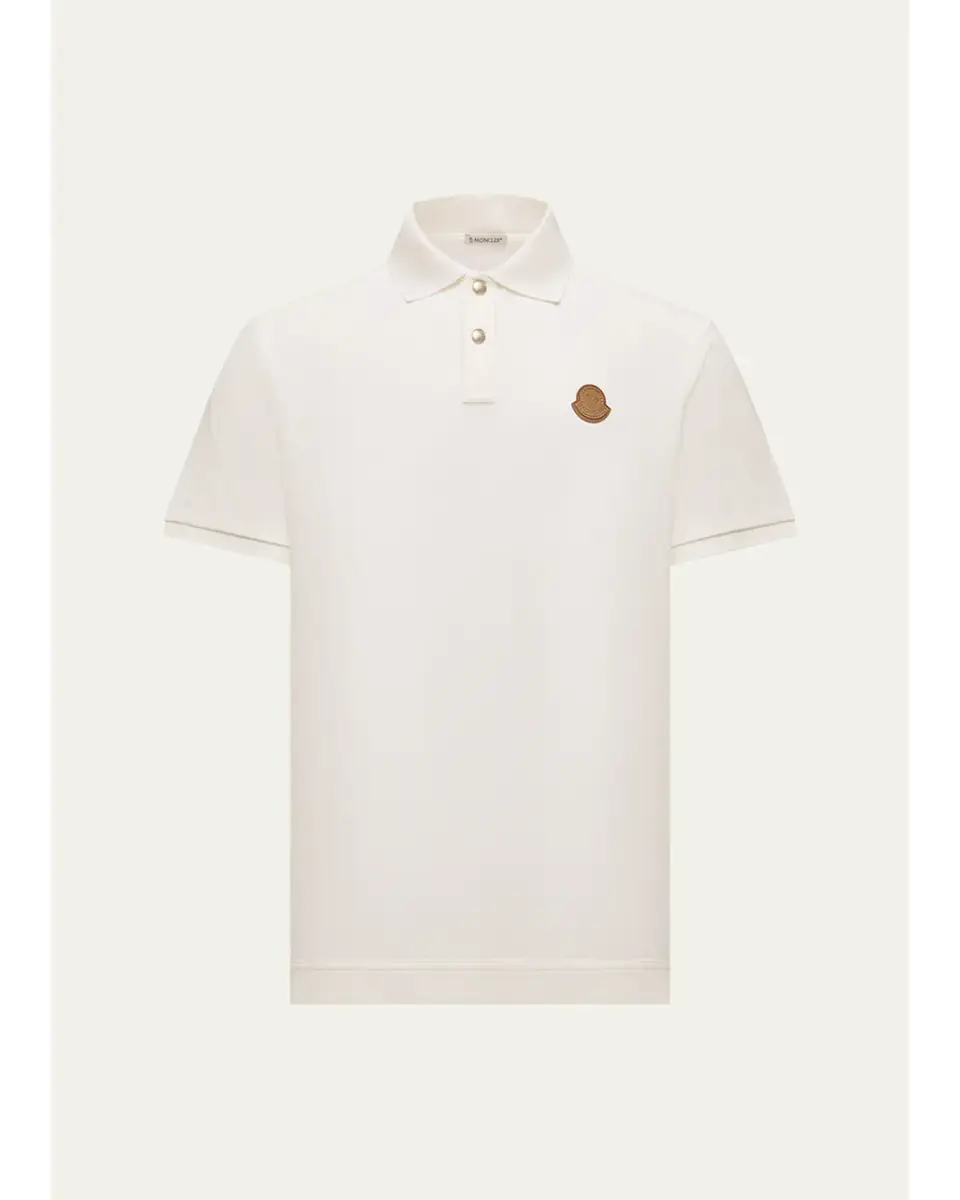 Moncler Men's Leather Logo Patch Cotton Pique Polo Shirt | Image 1 Moncler Men's Leather Logo Patch Cotton Pique Polo Shirt | Image 1