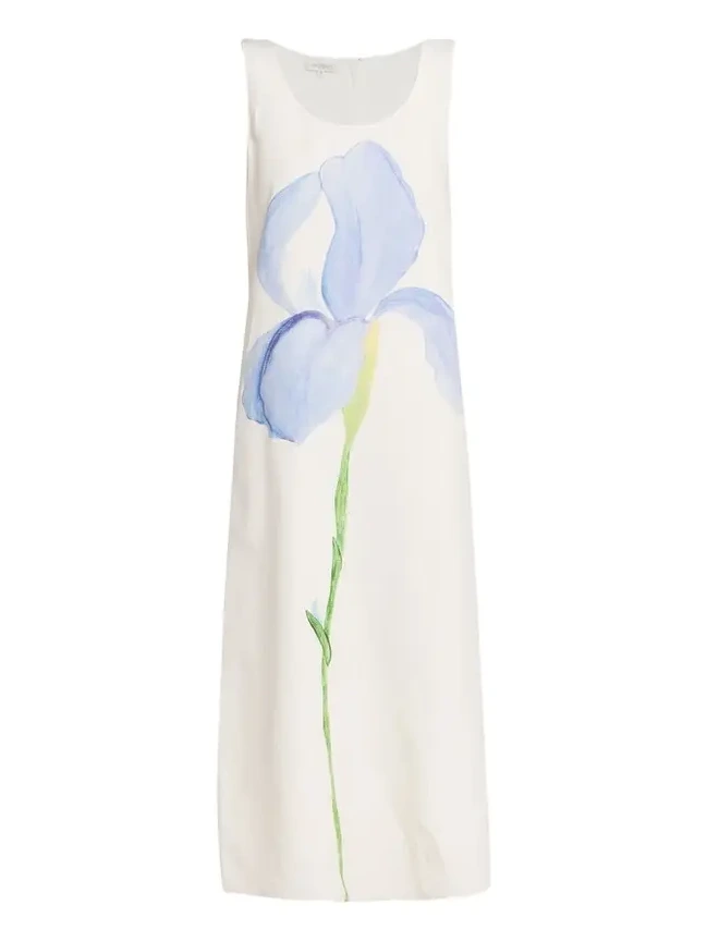 Sleeveless Flower Silk-Linen Maxi Dress Sleeveless Flower Silk-Linen Maxi Dress