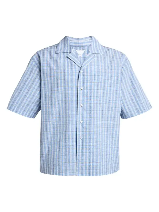 Men's Cotton and Silk Textured Plaid Short-Sleeve Shirt Men's Cotton and Silk Textured Plaid Short-Sleeve Shirt