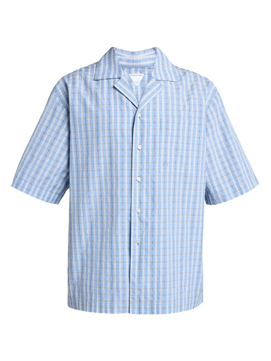 Men's Cotton and Silk Textured Plaid Short-Sleeve Shirt