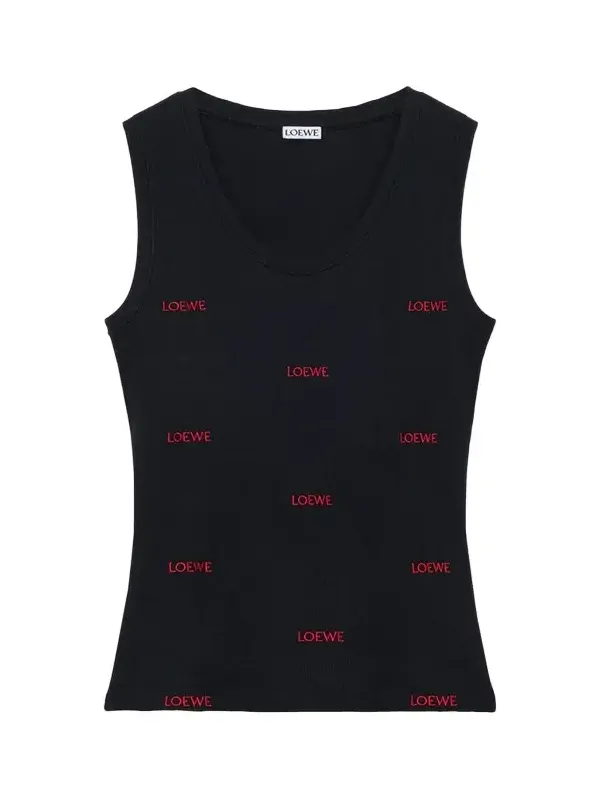 All-Over Logo Embroidered Rib Tank Top