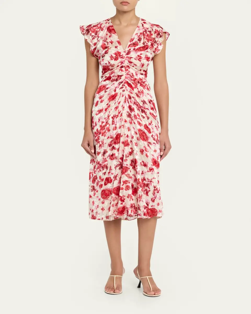 Isabel Marant Lyndsay Floral Burnout Flutter-Sleeve Midi Dress | Thumbnail 2