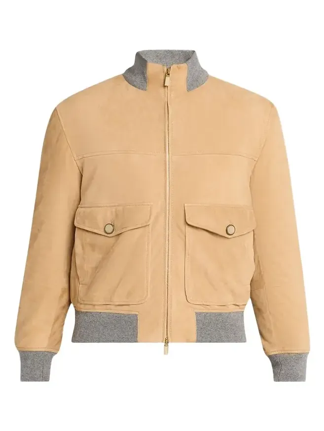 Brunello Cucinelli Men's Suede Knit-Trim Bomber Jacket