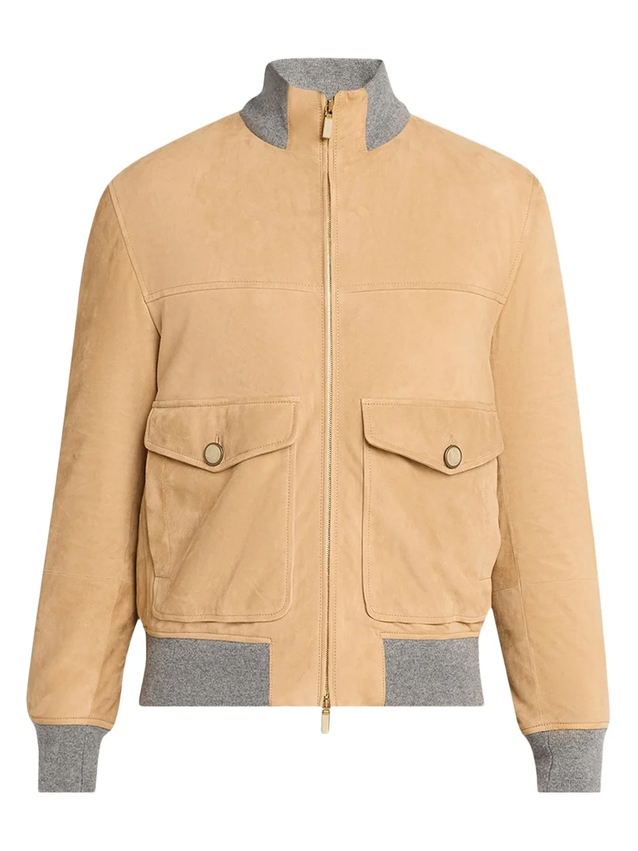 Men's Suede Knit-Trim Bomber Jacket Men's Suede Knit-Trim Bomber Jacket