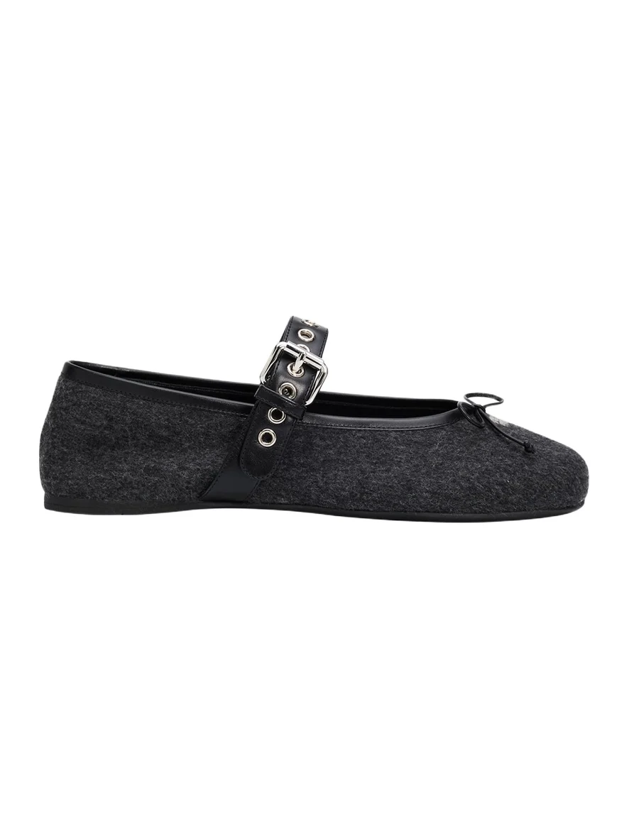 Flannel Leather-Strap Ballerina Flats Flannel Leather-Strap Ballerina Flats