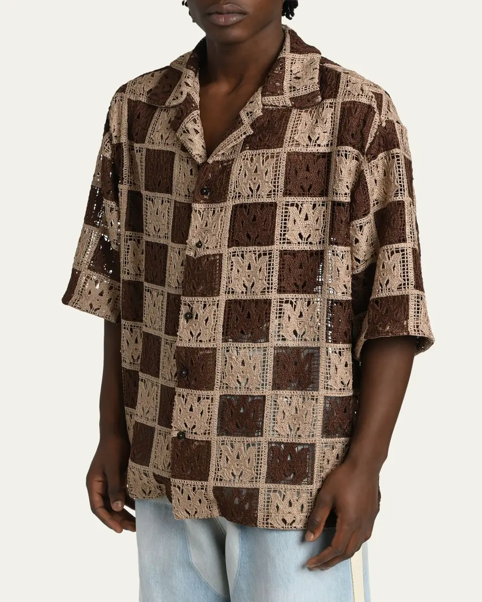 AMIRI Men's Crochet MA-Knit Checkerboard Short-Sleeve Shirt | Thumbnail 4 AMIRI Men's Crochet MA-Knit Checkerboard Short-Sleeve Shirt | Thumbnail 4