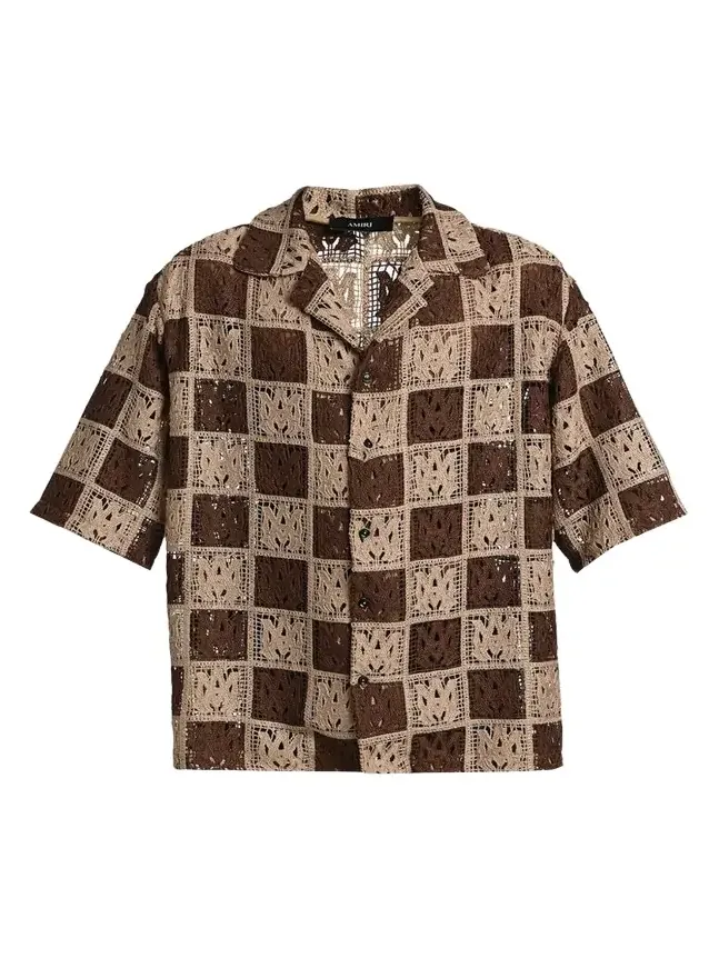 Men's Crochet MA-Knit Checkerboard Short-Sleeve Shirt