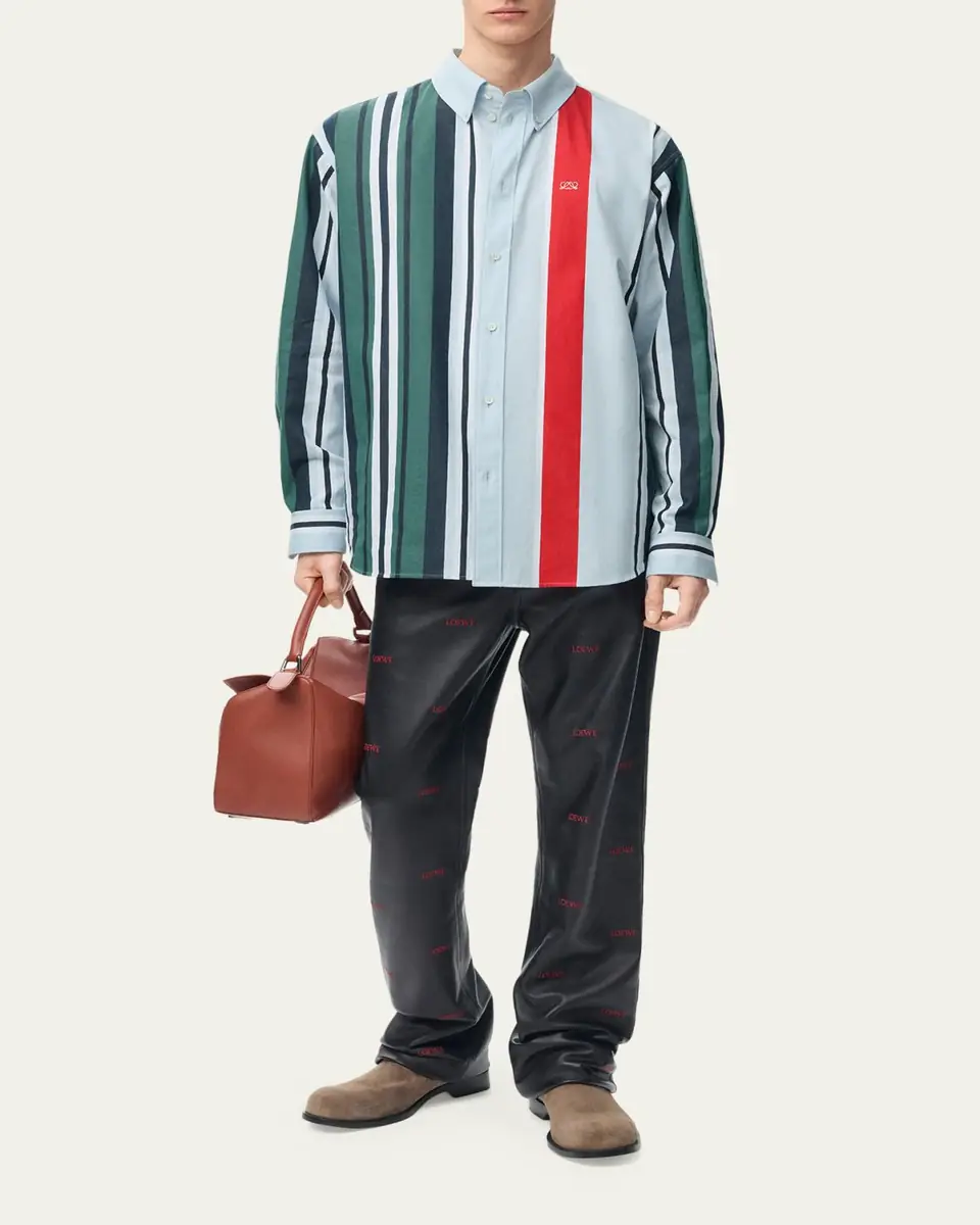 Loewe Men's Variegated Stripe Twill Button-Down Shirt | Thumbnail 2