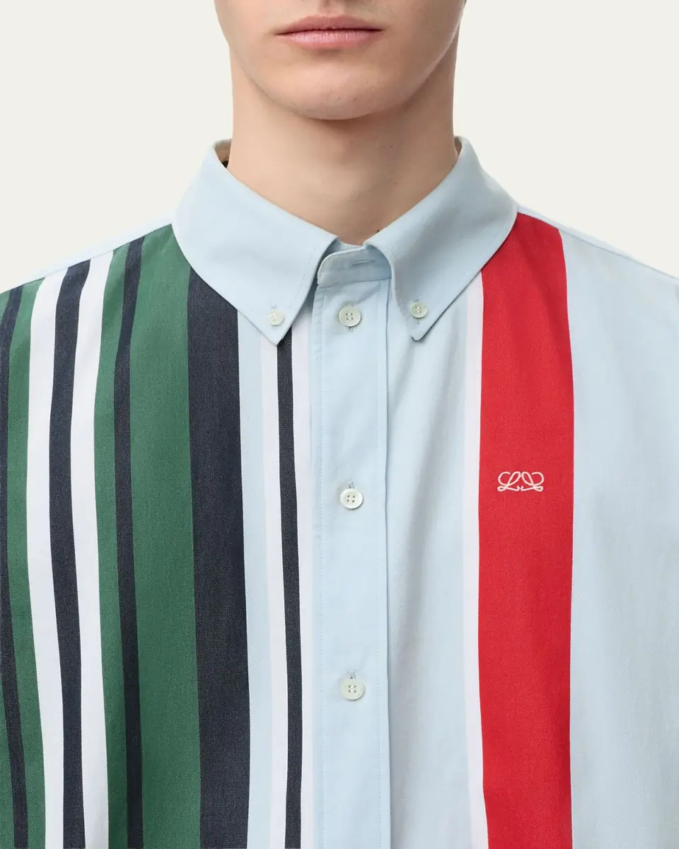 Loewe Men's Variegated Stripe Twill Button-Down Shirt | Thumbnail 5