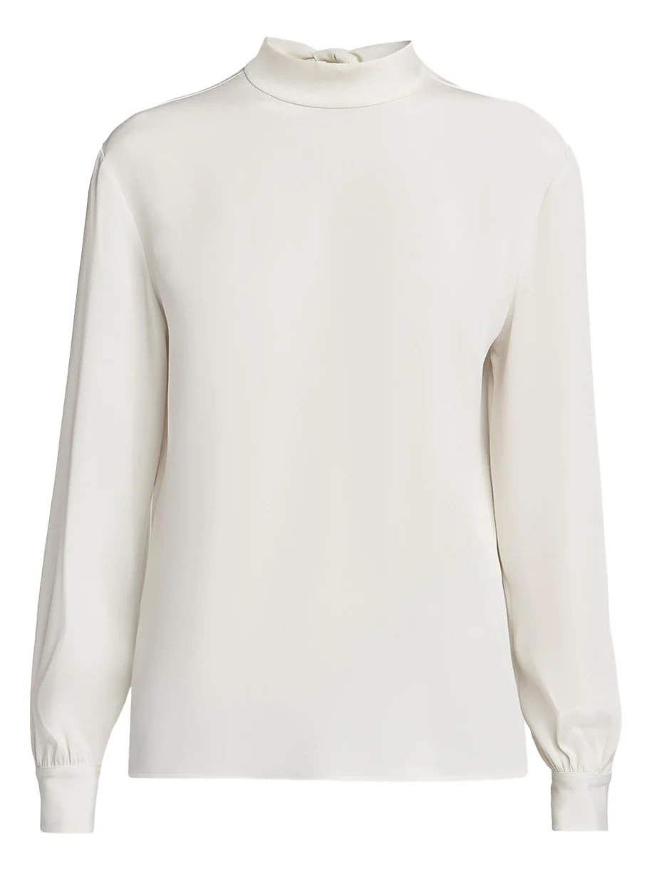 Neck-Tie Long-Sleeve Silk Top
