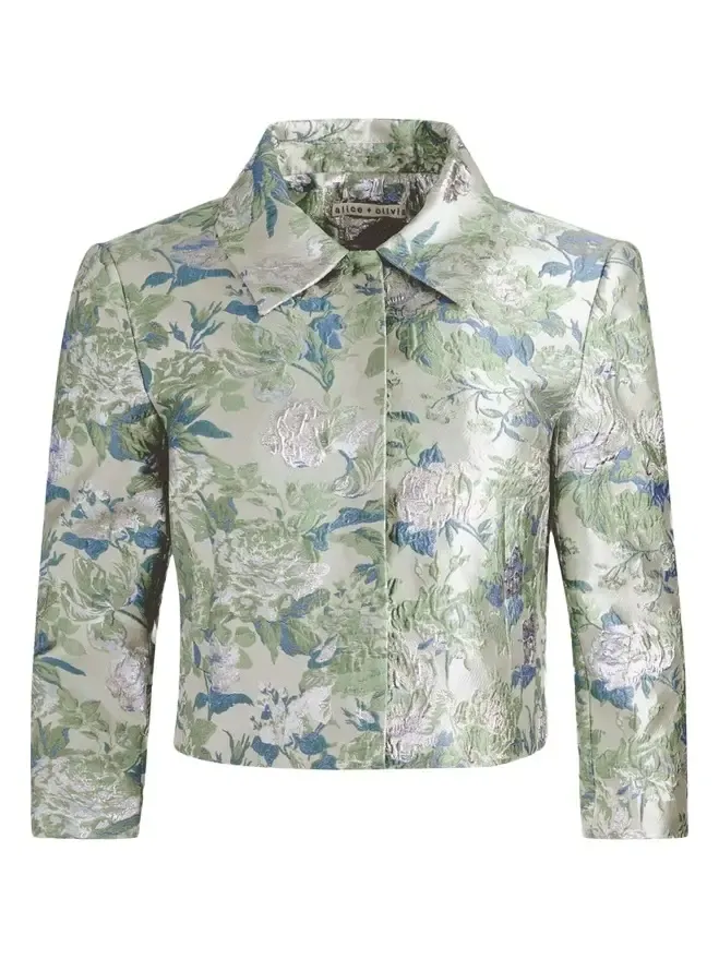 Alice + Olivia Weston Metallic Jacquard Cropped Jacket