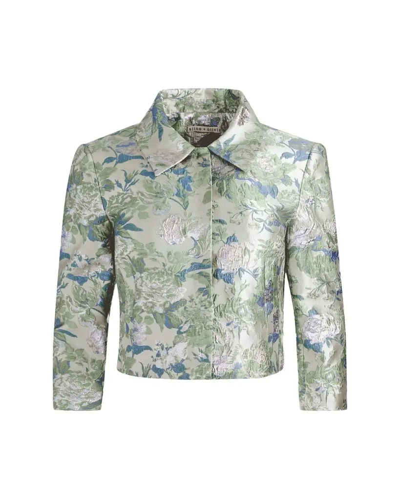 Alice + Olivia Weston Metallic Jacquard Cropped Jacket | Image 1 Alice + Olivia Weston Metallic Jacquard Cropped Jacket | Image 1