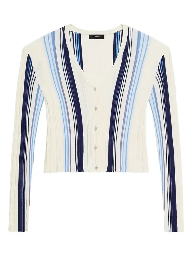 Striped Long-Sleeve Knit Cardigan