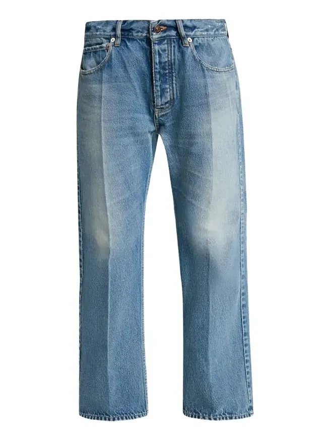 Mid-Rise Faded Denim Straight-Leg Jeans