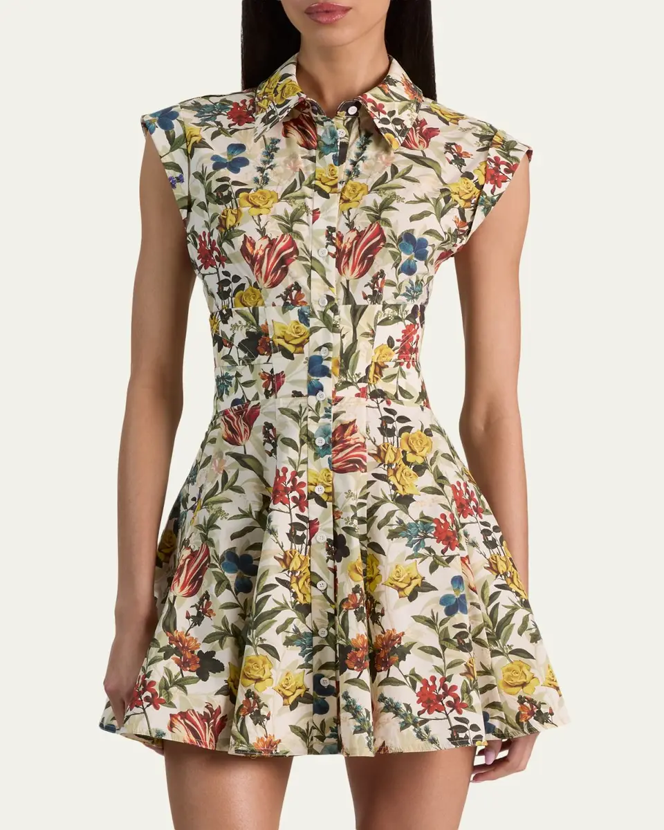 Alice + Olivia Kim Paneled Floral Mini Shirtdress | Thumbnail 4