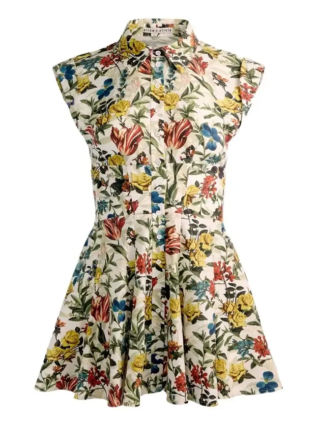 Alice + Olivia Kim Paneled Floral Mini Shirtdress