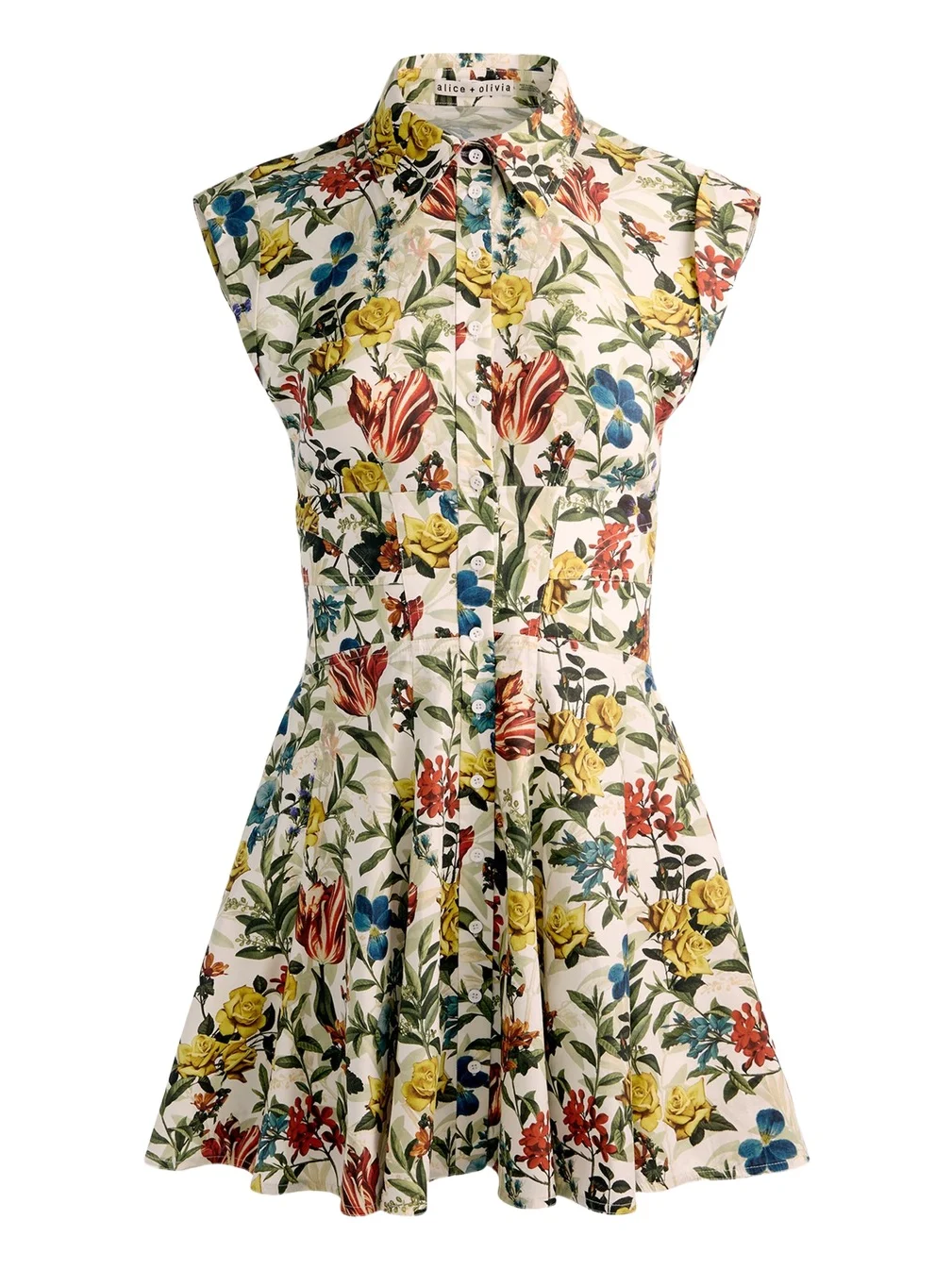 Alice + Olivia Kim Paneled Floral Mini Shirtdress