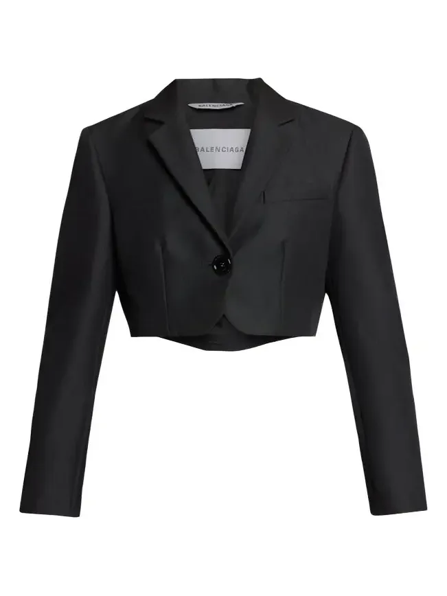 Single-Breasted Wool Twill Crop High-Low Jacket