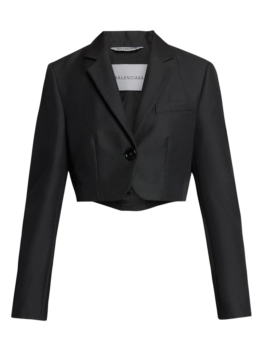 Single-Breasted Wool Twill Crop High-Low Jacket Single-Breasted Wool Twill Crop High-Low Jacket