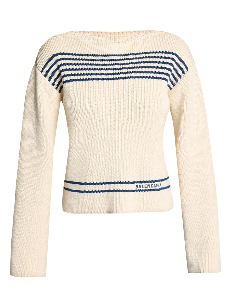 Balenciaga Mariniere Striped Cotton Knit Boat-Neck Sweater