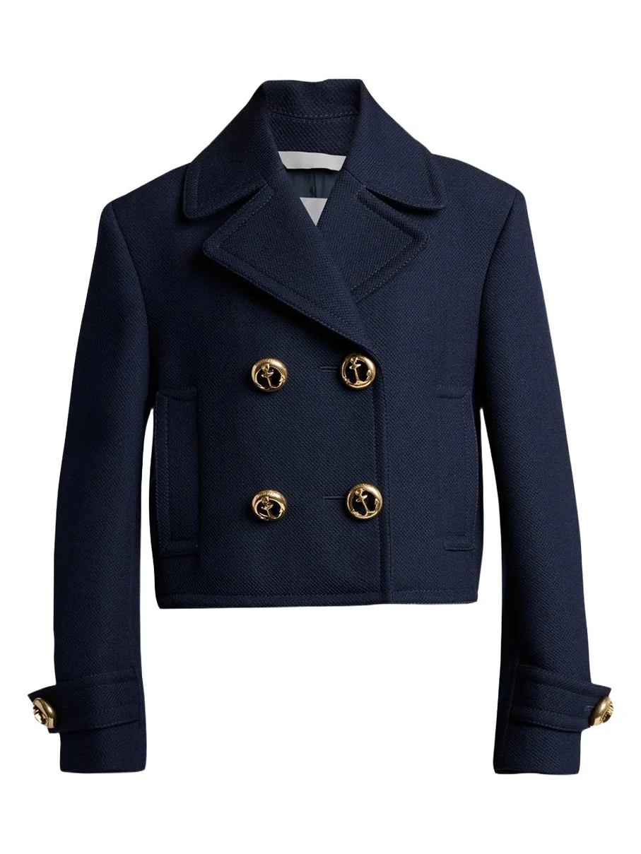 Double-Breasted Textured Wool Short Peacoat Double-Breasted Textured Wool Short Peacoat