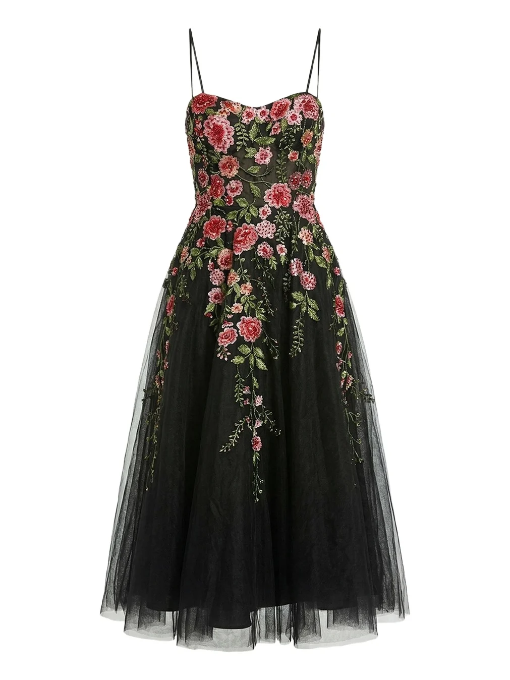 Floral-Embroidered Tulle Midi Dress Floral-Embroidered Tulle Midi Dress