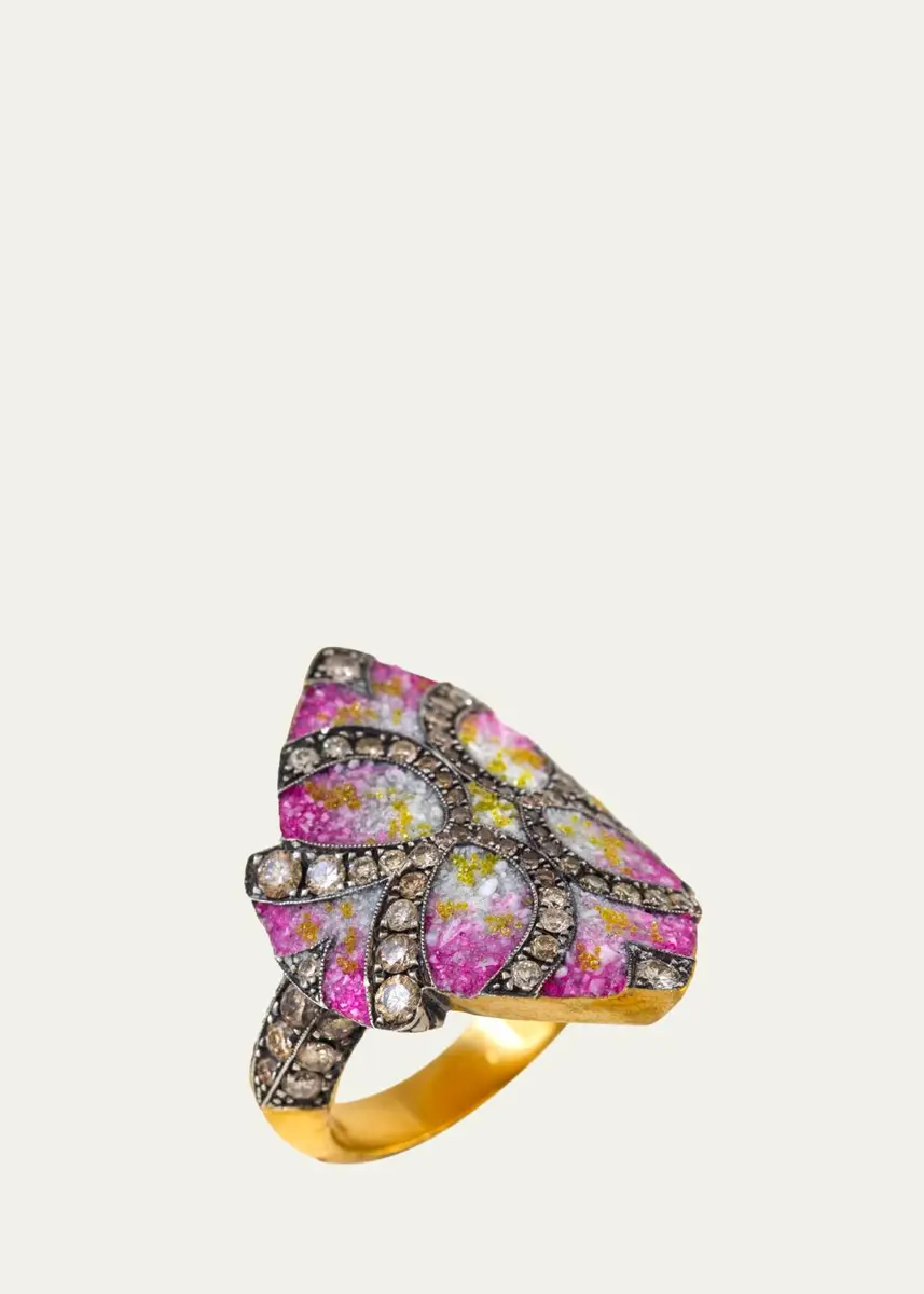 SEVAN BICAKCI 24K Yellow Gold and Silver Diamond and Pink Gradient Ring | Thumbnail 2